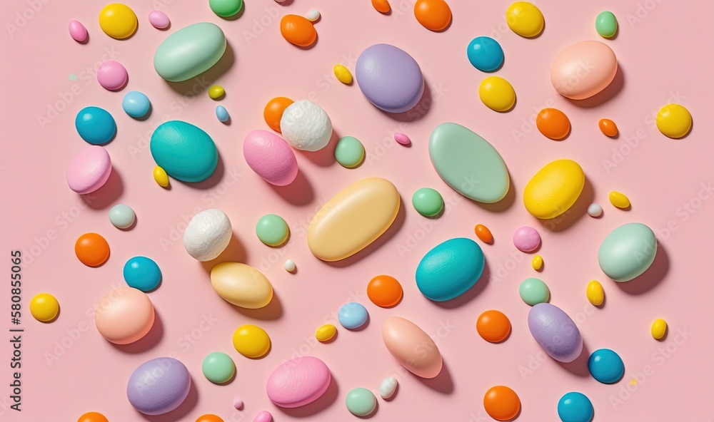  a pink background with pastel colored candies on it.  generative ai