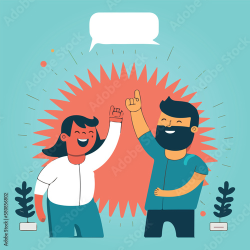 Happy man and woman couple celebrating, vector illustration