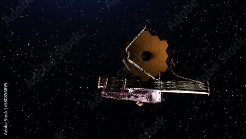 James Webb space telescope orbiting the sun in deep space. 3D animation photo