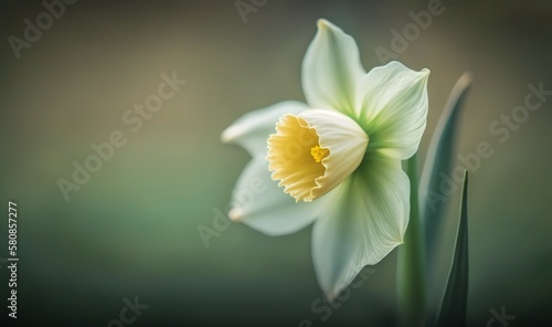  a single white and yellow flower with a green stem in the foreground. generative ai