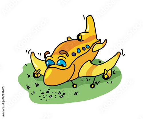 Cute smiling canary plane picking up crumbs 