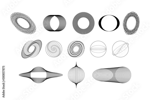 Big spirograph set. Set of abstract figures for text, web, logo, business, typography. Modern circular pattern with abstract figures. Collection of abstract circular, rectangular figures isolated.
