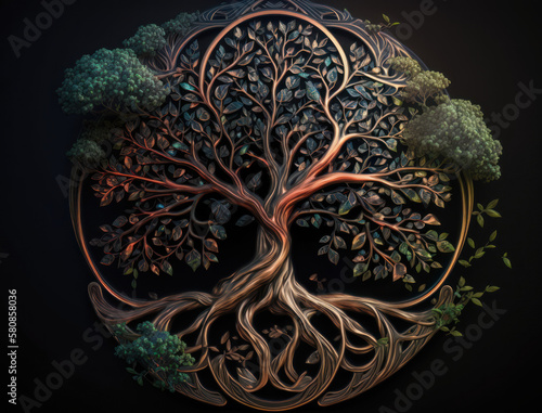 Yggdrasil world tree concept created with Generative AI technology