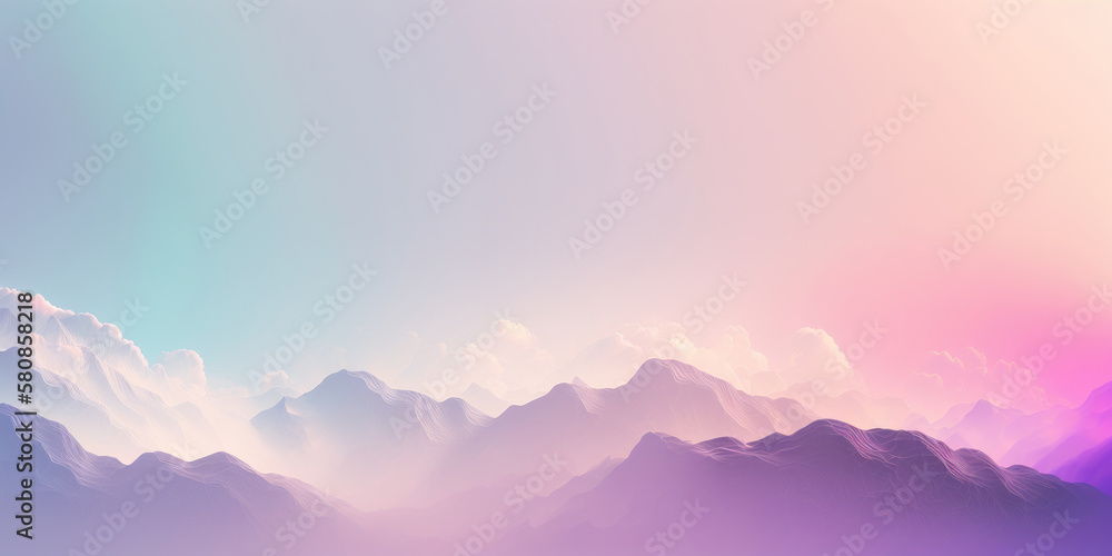 Mountains and sky, pastel colored gradient, copy space, Generative AI - obrazy, fototapety, plakaty 