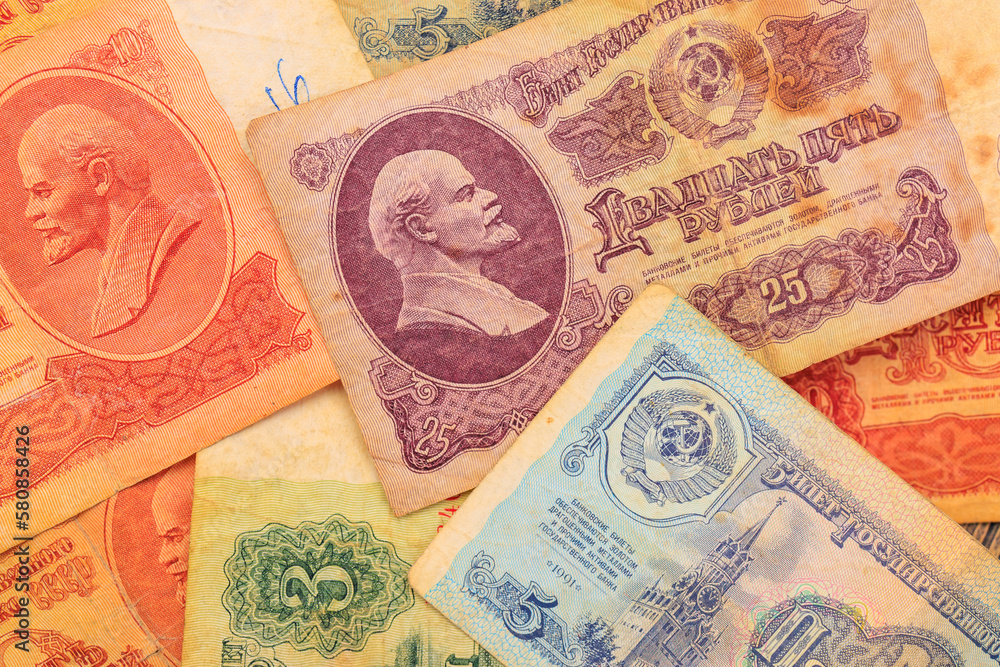 Obraz premium Banknote soviet union. USSR money. Historical heritage. Background