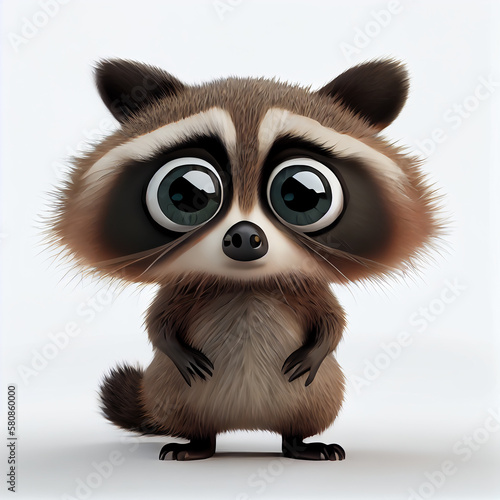 Adorable baby Raccoon character isolated on white background. Generative AI