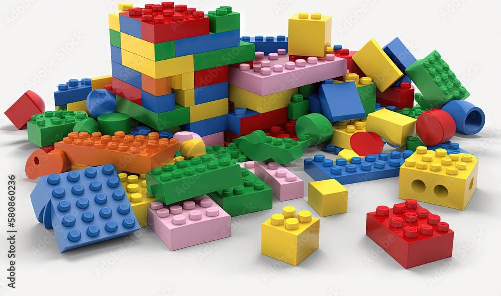 Obraz premium a pile of colorful blockss on a white background with a white background. generative ai