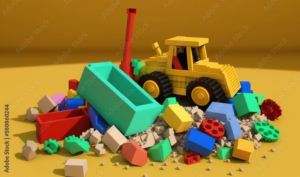 a pile of blocks and a toy bulldozer. generative ai a pile of blocks and a toy bulldozer. generative ai