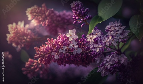  a close up of a bunch of flowers on a branch.  generative ai