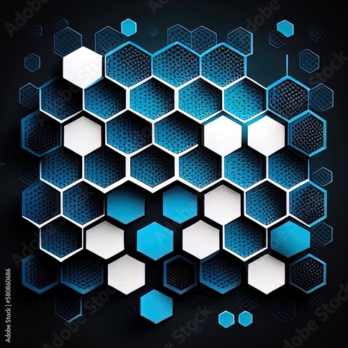 blue hexagonal honeycombs  blue and white background  hexagon symetry  tech
