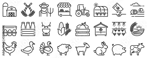 Line icons about farming on transparent background with editable stroke.