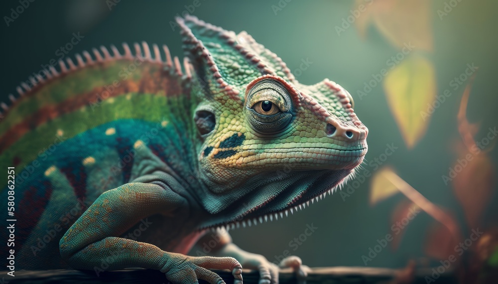 Fototapeta premium Chameleon close-up, nature, animals. Generative AI
