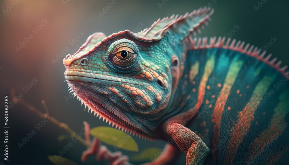 Chameleon close-up, nature, animals. Generative AI