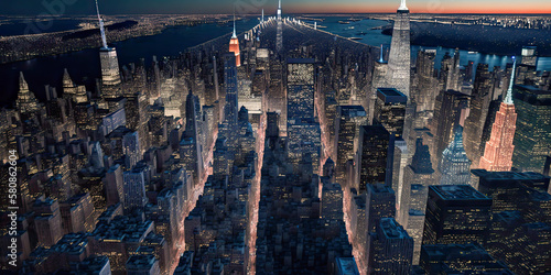 Aerial view of New York City with skyscrapers and Central Park - Generative AI