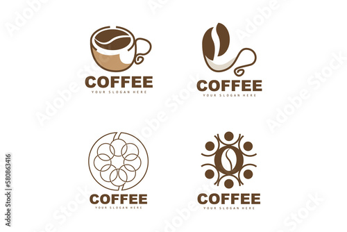 coffee bean drink logo design in brown color vector illustration