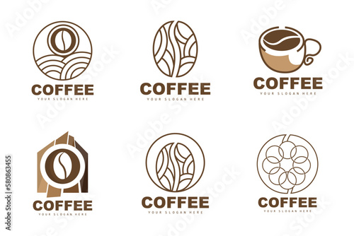 coffee bean drink logo design in brown color vector illustration
