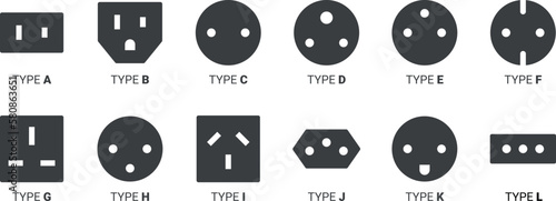 Power Sockets Type – Icons Set - Solid