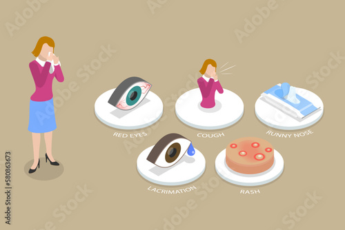 3D Isometric Flat Vector Conceptual Illustration of Allergy Symptoms, Seasonal Disease