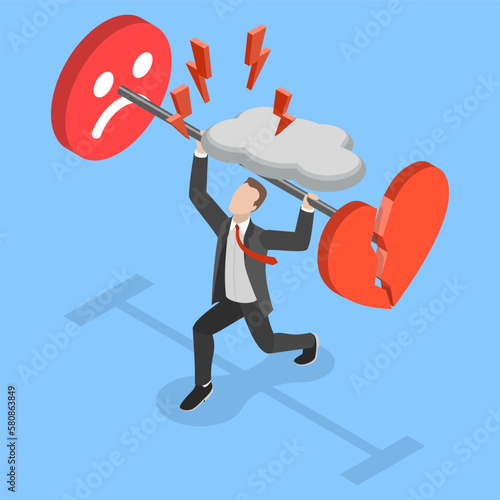 3D Isometric Flat Vector Conceptual Illustration of Psychological Pressure, Fear of Failure, Afraid of Business Mistake