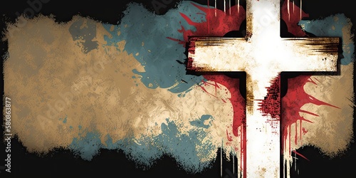 Wallpaper Mural calvary cross graphic on painted texture background, generative ai
