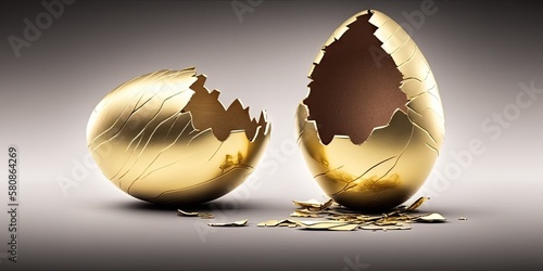 gold luxury easter egg cracked open with copy space, generative ai