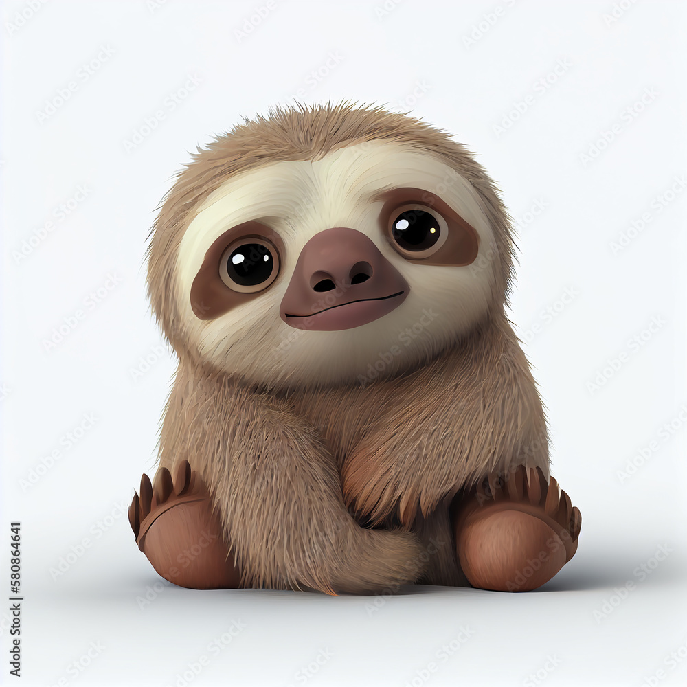 Obraz premium Adorable baby Sloth character isolated on white background. Generative AI