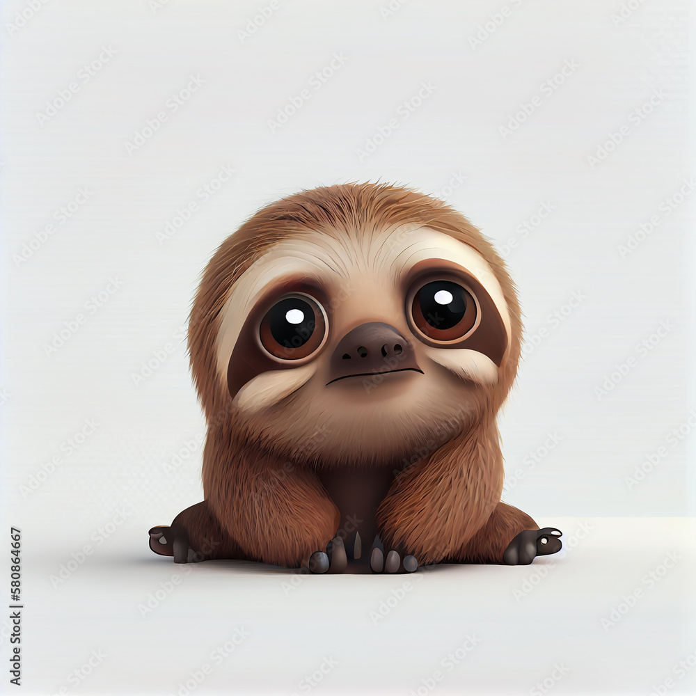 Adorable baby Sloth character isolated on white background. Generative AI