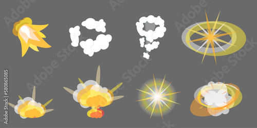 3D Isometric Flat Vector Set of Blast Effects, Effects of an Explosion with Smoke