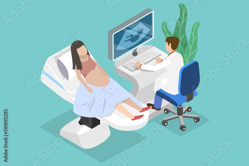 3D Isometric Flat Vector Conceptual Illustration of Ultrasound Pregnancy Diagnostic, Baby Health Check