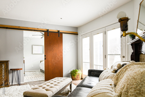 POV from couch into guest bedroom 