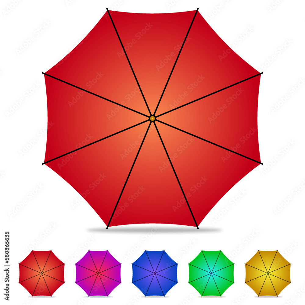 Full opened red color umbrella and tiny umbrellas flat clipart vector illustration Full opened red color umbrella and tiny umbrellas flat clipart vector illustration