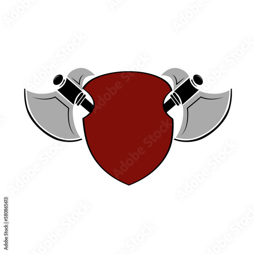 Shield with crossed axes vector logo illustration
