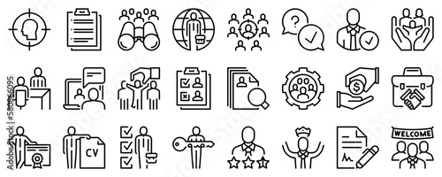 Line icons about headhunting on transparent background with editable stroke.