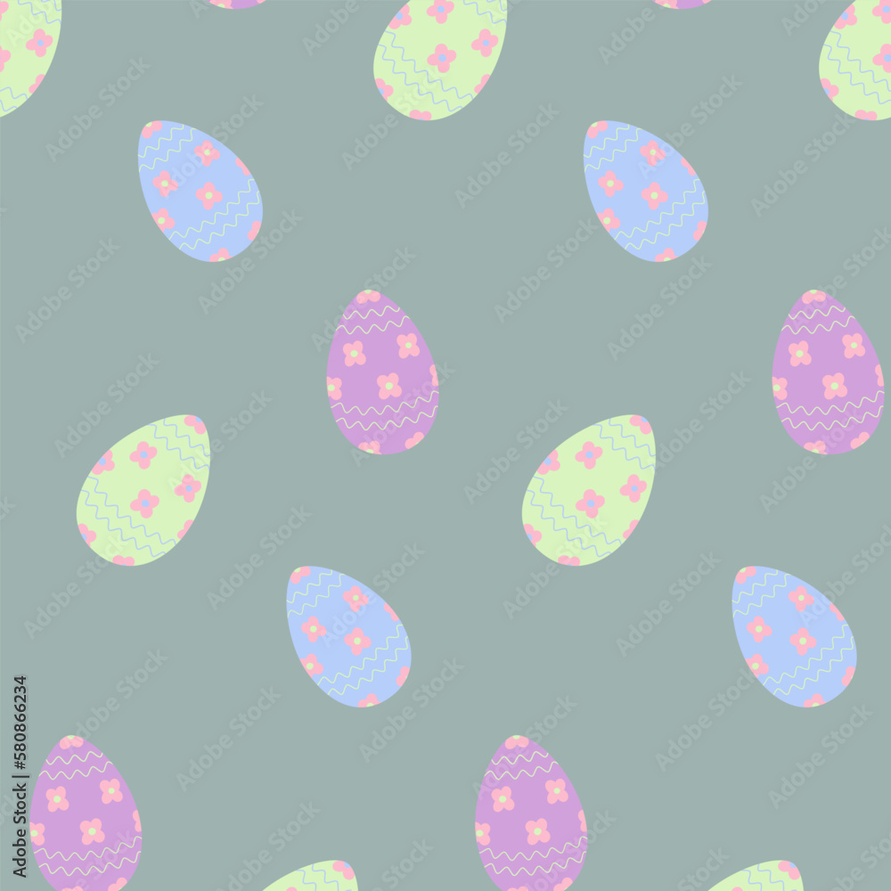 Easter seamless pattern with colorful Easter eggs in trendy pale shades. Happy Easter. Springtime. Easter seamless pattern with colorful Easter eggs in trendy pale shades. Happy Easter. Springtime.