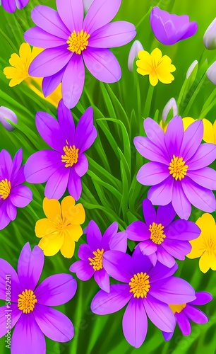 Spring flower background. Bright spring flowers - natural floral background. AI-generated digital illustration