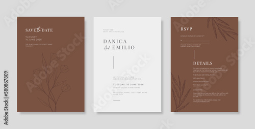 Simple Brown and white wedding card template. Simple and minimalist wedding card template. trendy modern wedding invitation template.