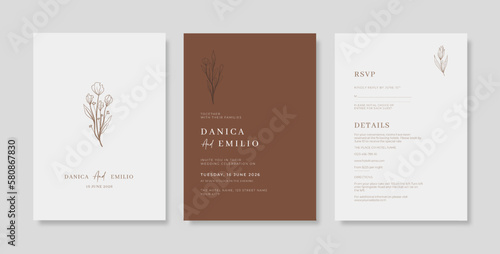 Brown and white wedding card template. Simple and minimalist wedding card template. trendy modern wedding invitation template.