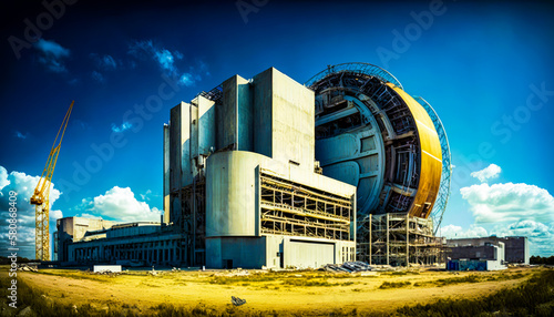 An image of large industrial building. Construction of the International Thermonuclear Experimental Reactor. Generative AI. photo