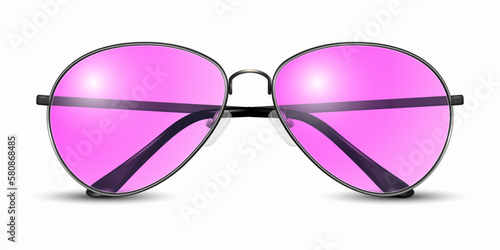 Vector 3d Realistic Modern Unisex Frame Glasses. Black Color Frame. Pink Transparent Sunglasses for Women and Men, Accessory. Optics, Lens, Vintage, Trendy Glasses. Front View