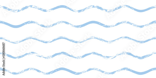 Fotografiet Seamless Wave Pattern, Hand drawn water sea vector background
