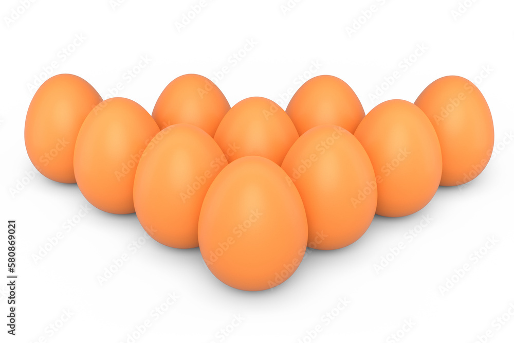 Group farm raw organic brown chicken eggs standing in line or queue Group farm raw organic brown chicken eggs standing in line or queue