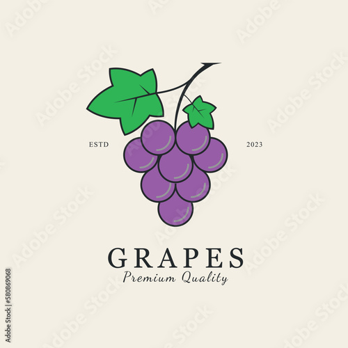 grapes line art design vector logo illustration.