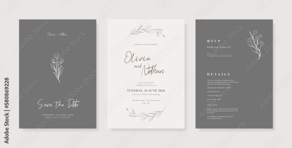Simple wedding invitation template. minimalist wedding card template. trendy modern wedding invitation template.