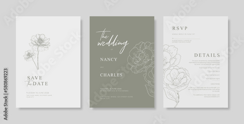 Wedding invitation template with engraved leaves. trendy modern wedding invitation template. beautiful wedding card template