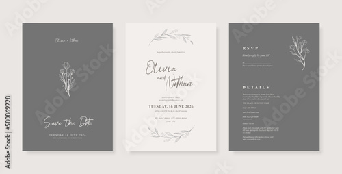 Simple wedding invitation template. minimalist wedding card template. trendy modern wedding invitation template.