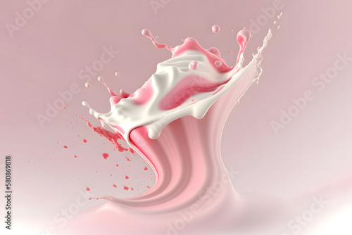 Pink and white cream splash isolated on white background. 3d rendering. Generative AI technology.