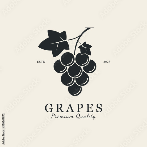 grapes line art design vector logo illustration.