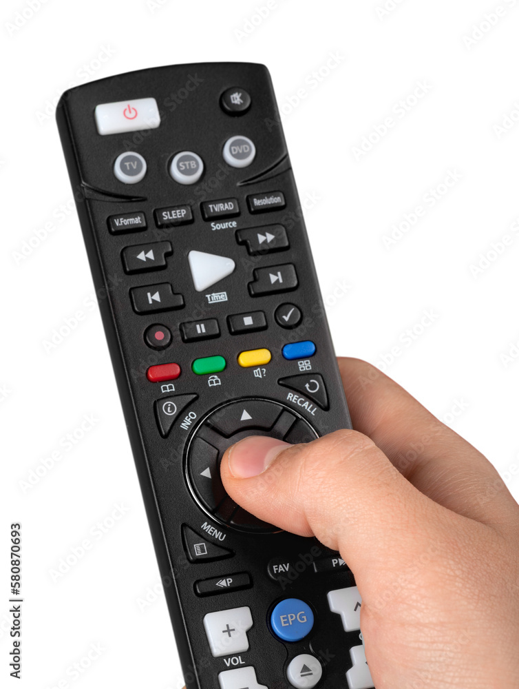 Hand with remote control isolated on white Hand with remote control isolated on white