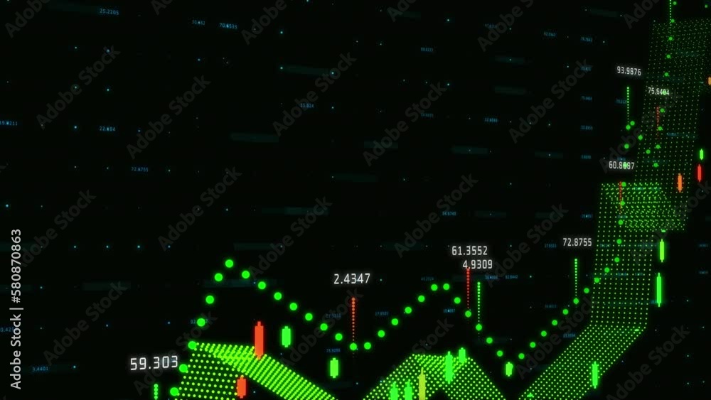 Animation of financial data processing over grid on dark background Animation of financial data processing over grid on dark background