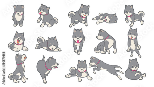 黒柴セットのベクターイラスト